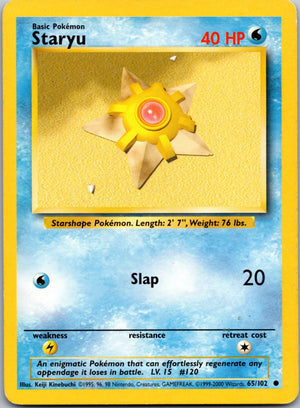 1999 Base Set (Shadowless) 065/102 Staryu LP