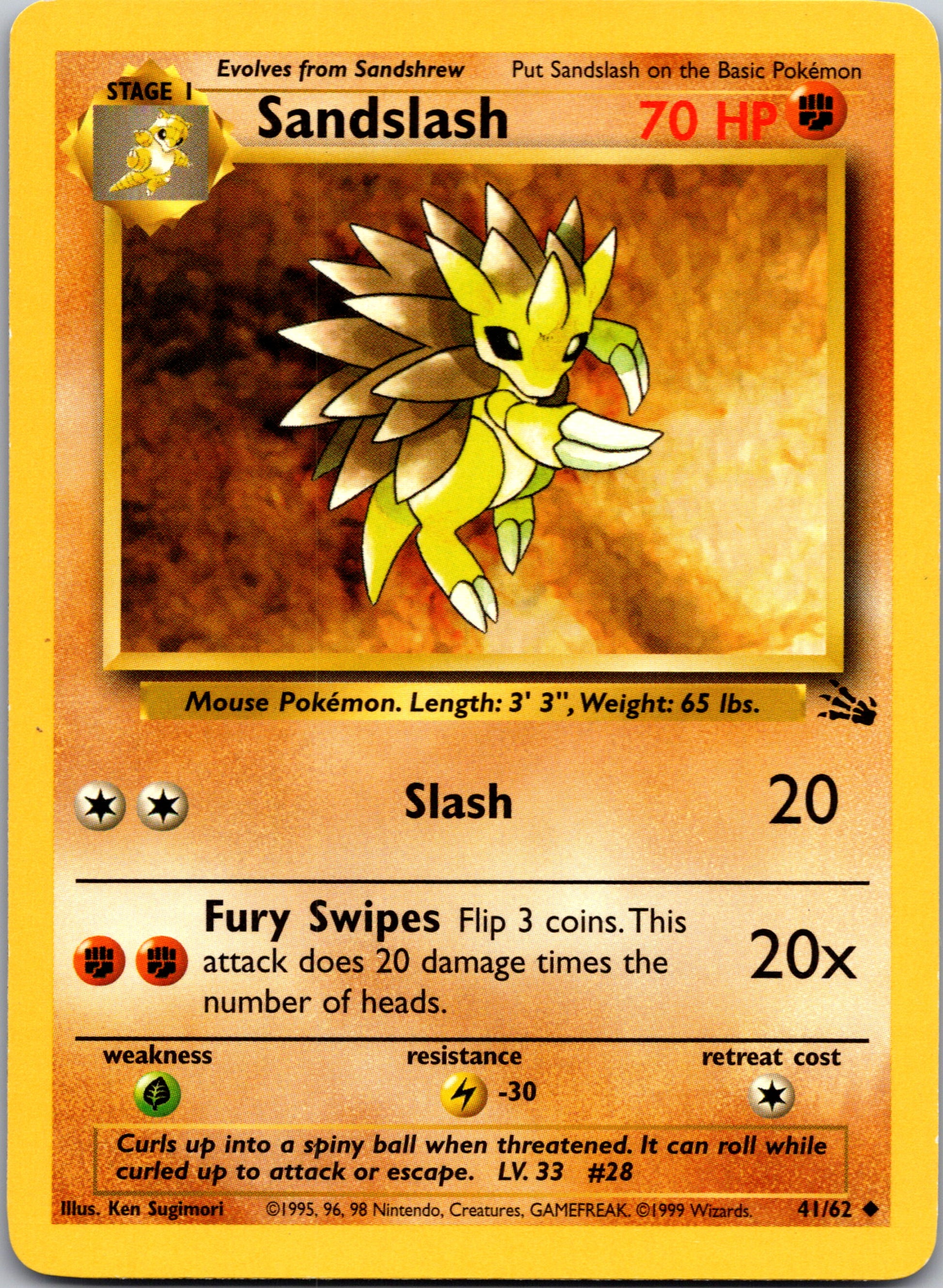 1999 Fossil 41/62 Sandslash Uncommon B62