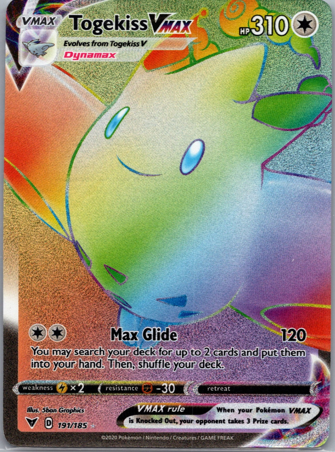 Togekiss VMAX (Secret) Holofoil Secret Rare SWSH04: Vivid Voltage 191/185 NM