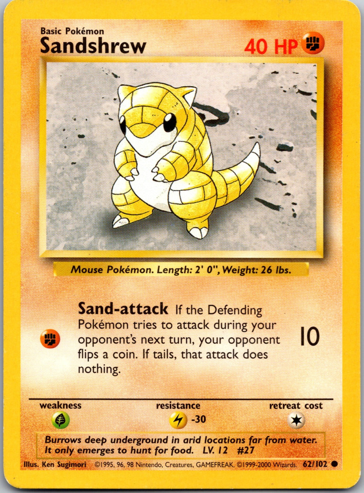 1999 Base Set (Shadowless) 062/102 Sandshrew LP