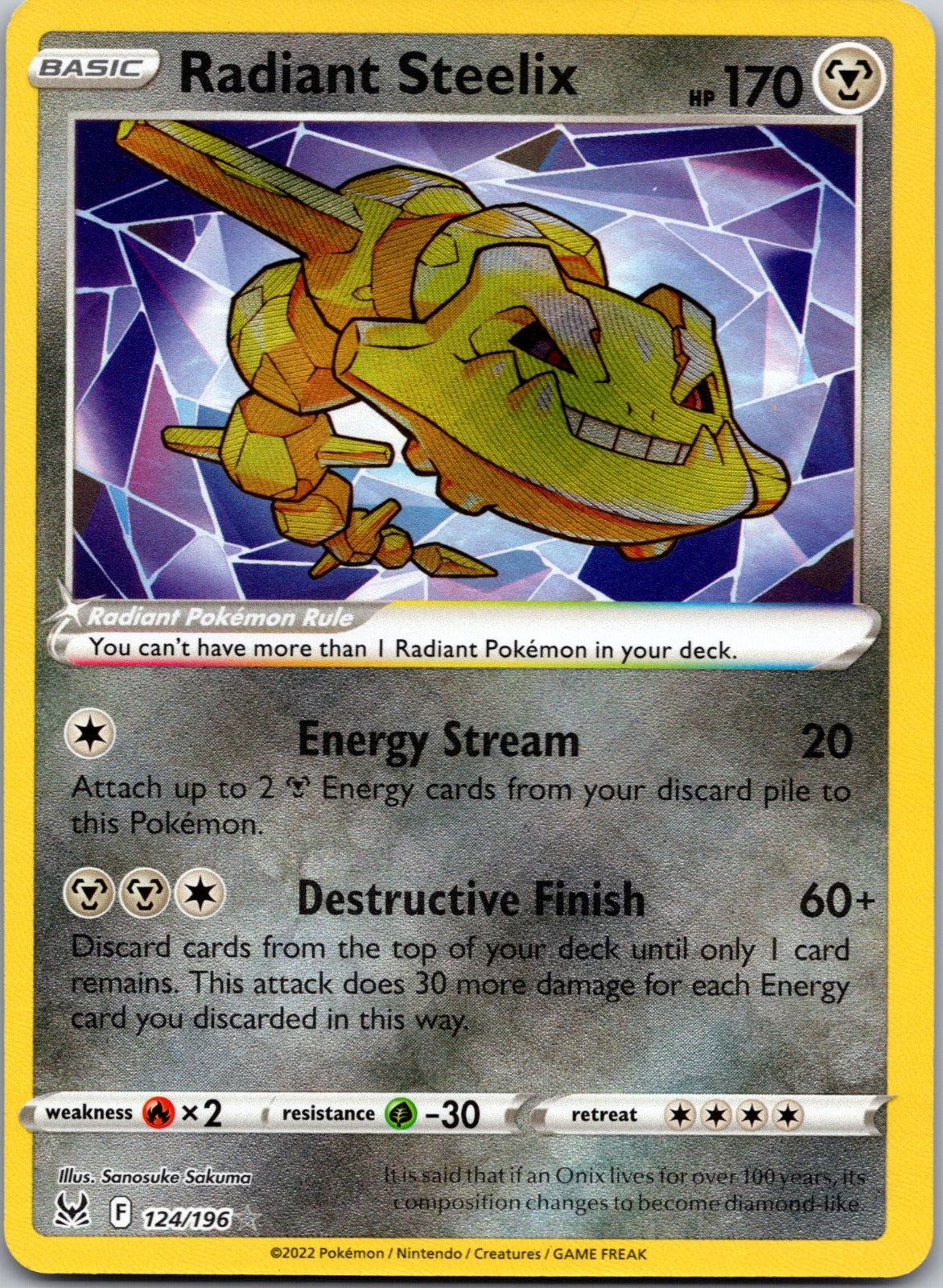 2022 SWSH11: Lost Origin 124/196 Radiant Steelix NM