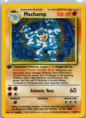 1999 Deck Exclusives 008/102 Machamp -  (Base Set Shadowless) Holo Rare MP G263
