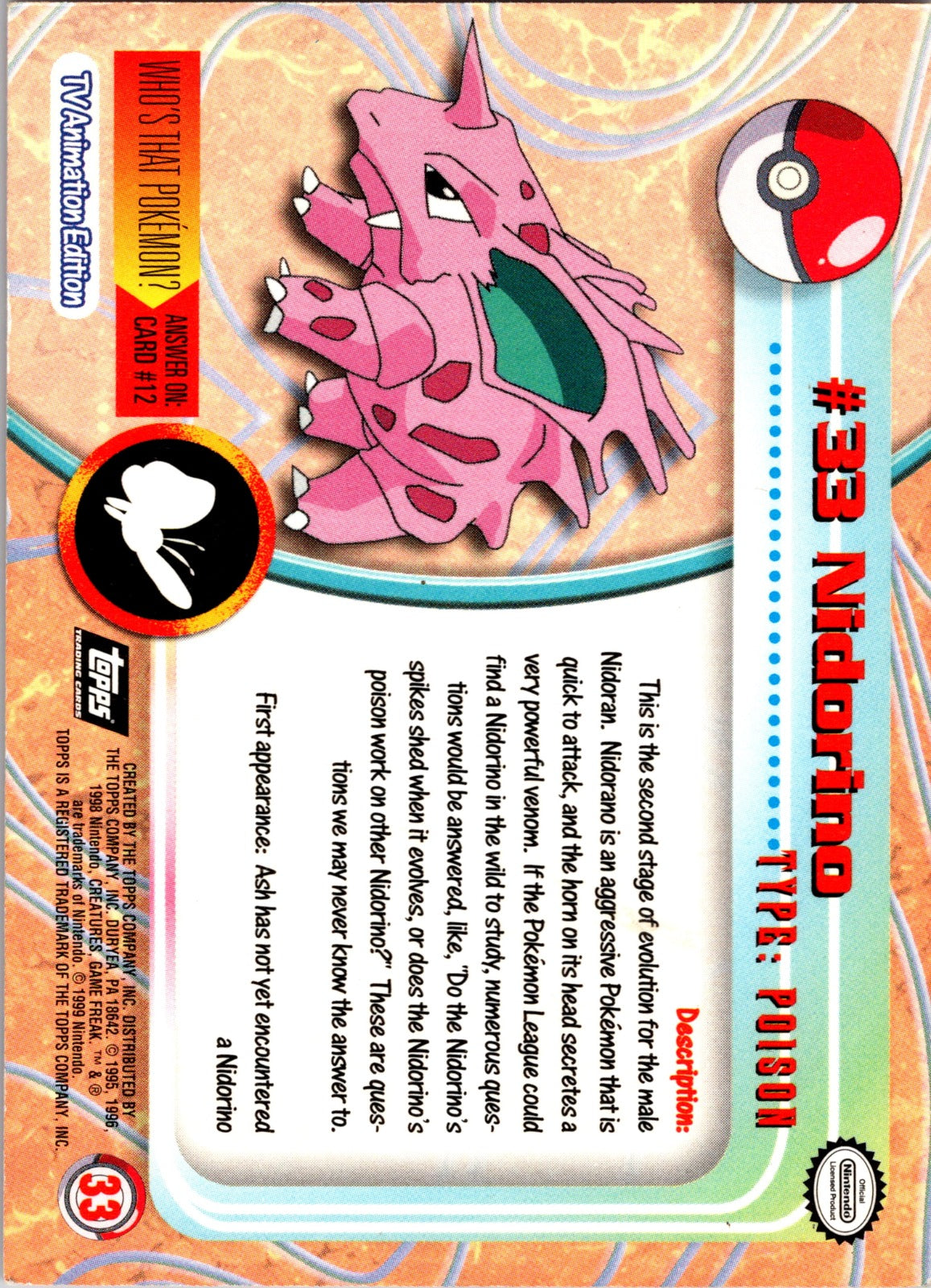 1999 Topps TV Nidorino LP  P170
