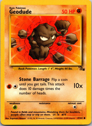1999 Fossil #47/62 Geodude Common A186