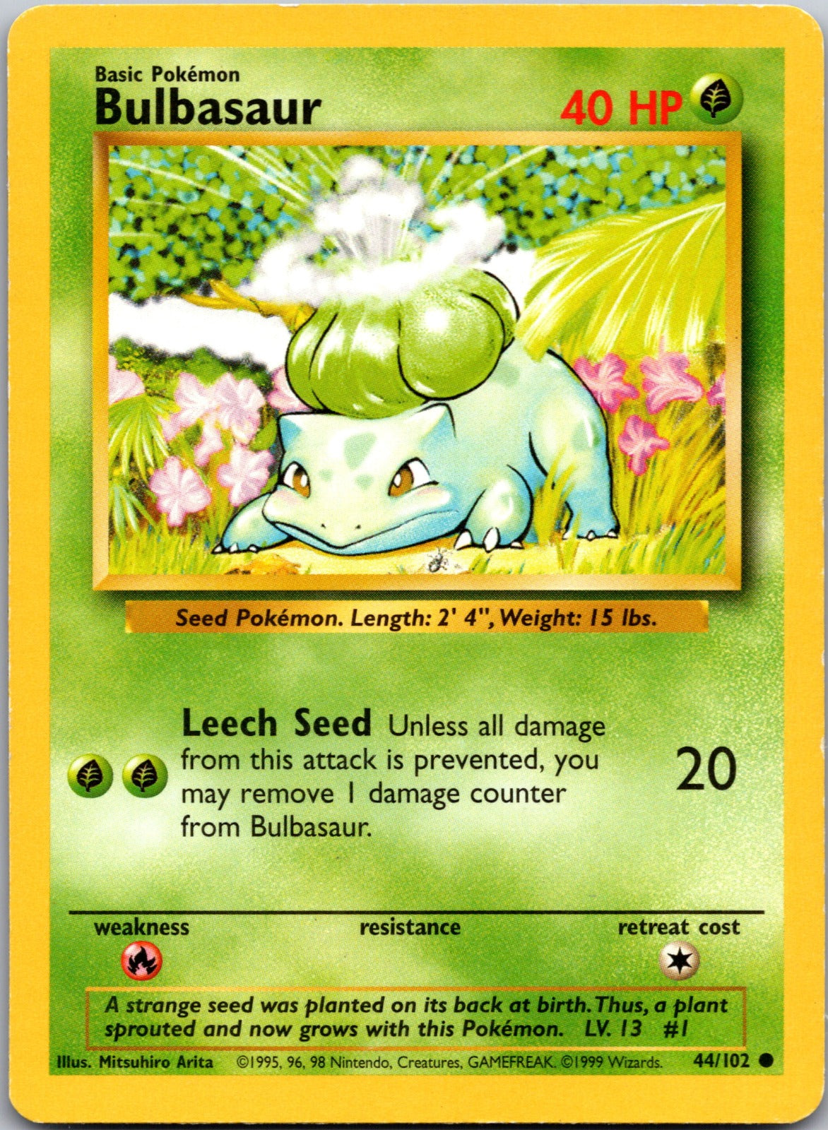 1999 Base Set (Shadowless) 044/102 Bulbasaur LP