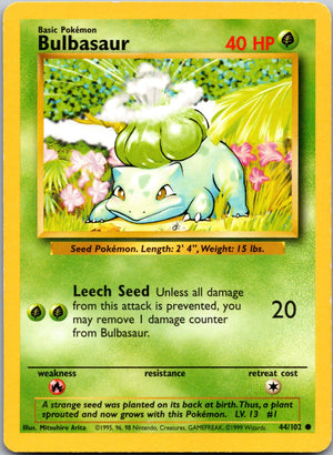 1999 Base Set (Shadowless) 044/102 Bulbasaur LP
