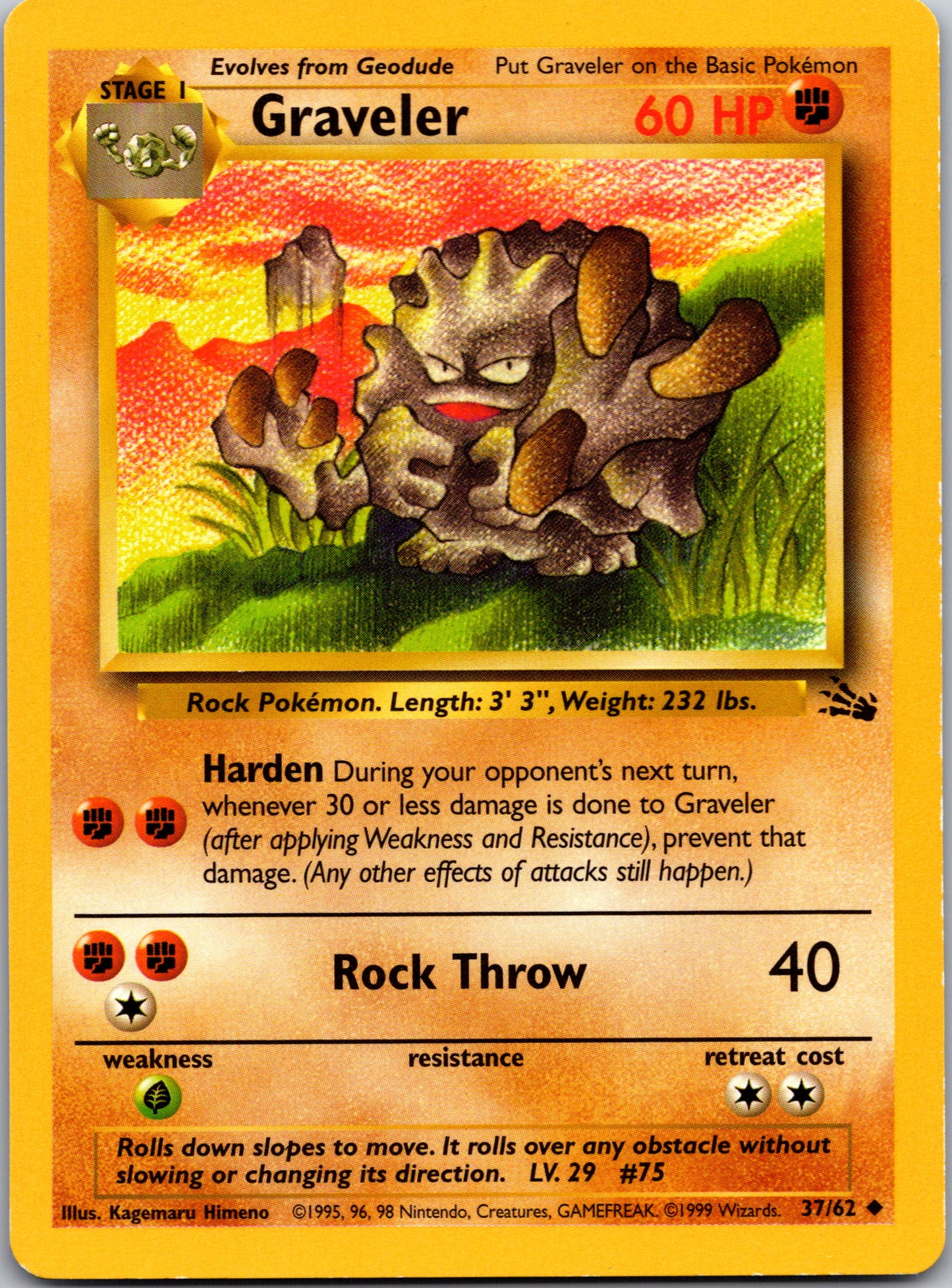 2000 Fossil 37/62 Graveler Uncommon A312