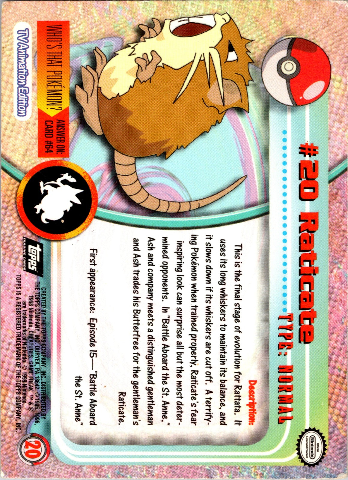 1999 Topps TV Raticate MP  P126