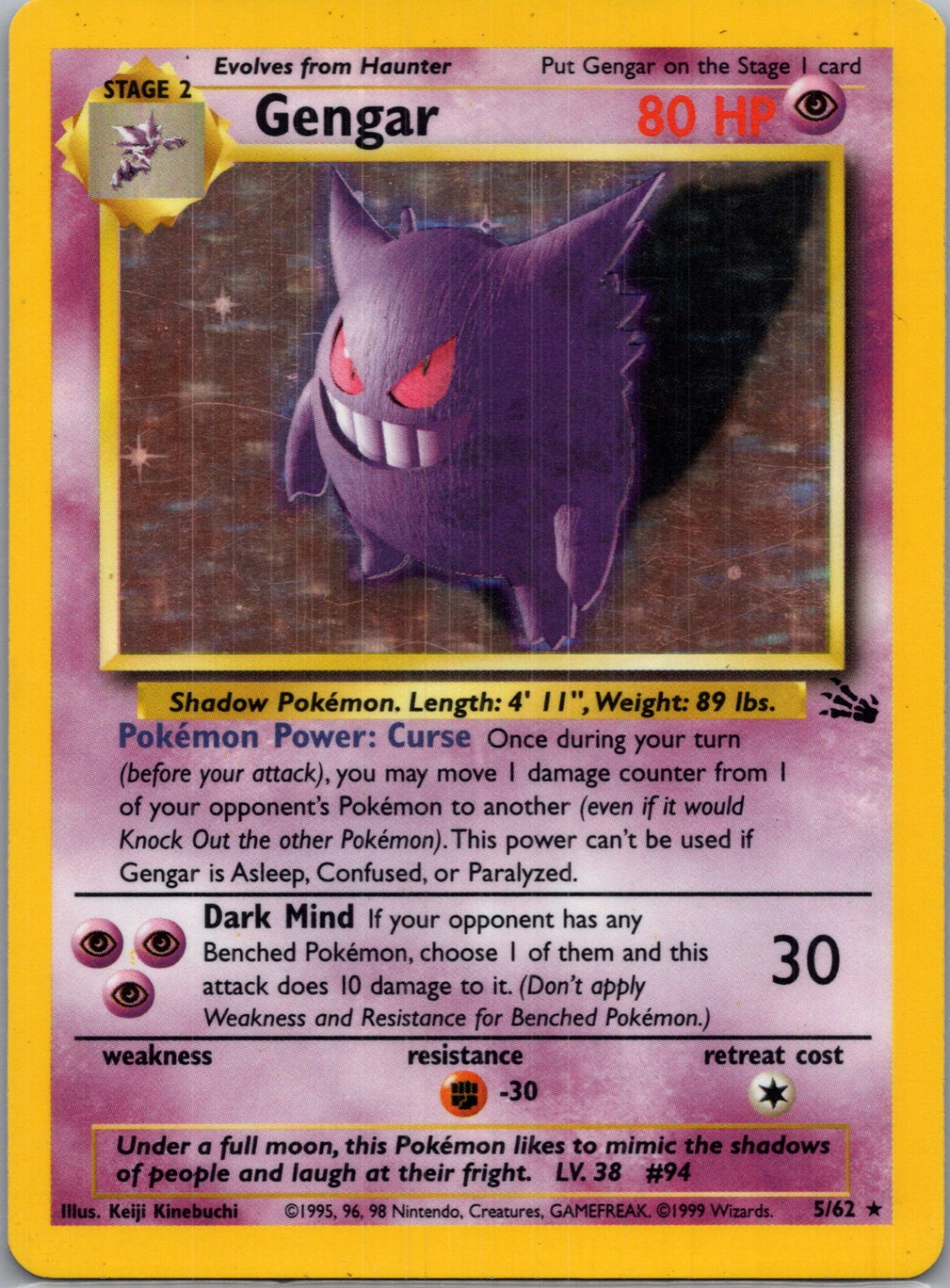 1999 Fossil 05/62 Gengar (5) Holo Rare F125