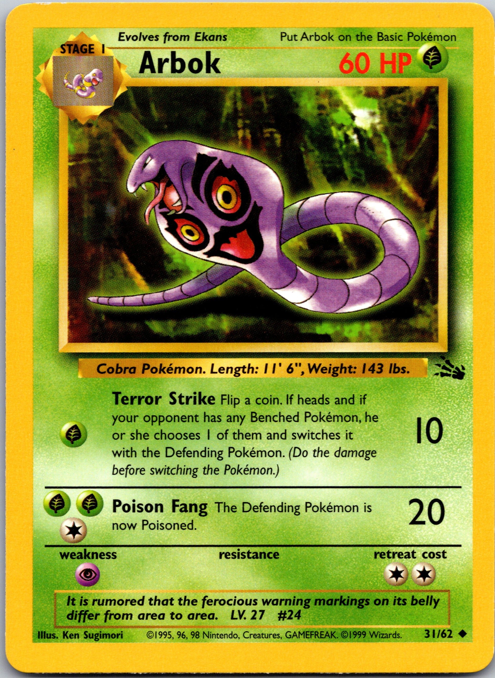 1999 Fossil 31/62 Arbok Uncommon B12