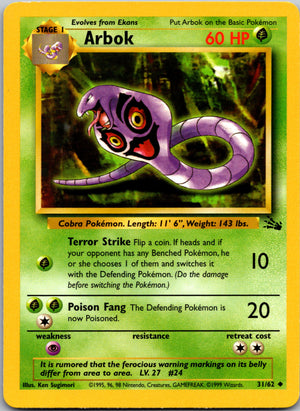1999 Fossil 31/62 Arbok Uncommon B12