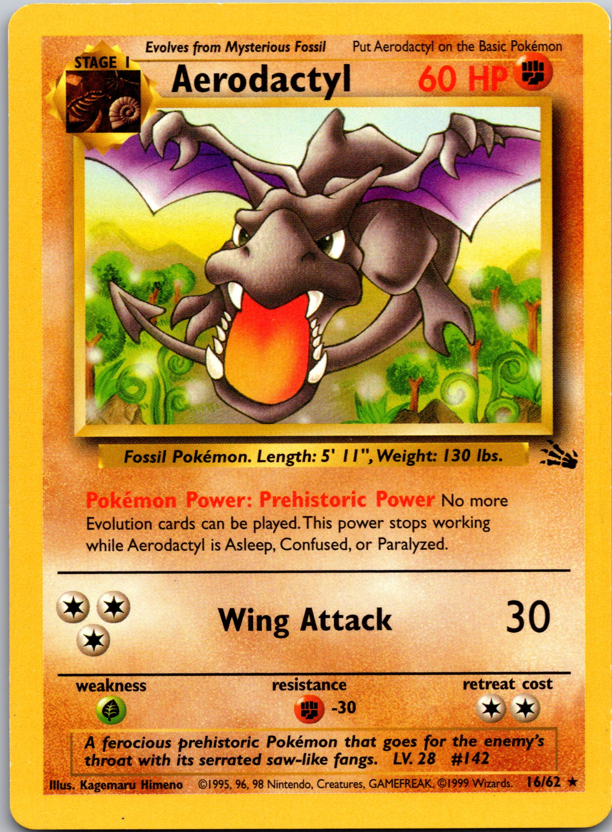 1999 Fossil 16/62 Aerodactyl Rare B27