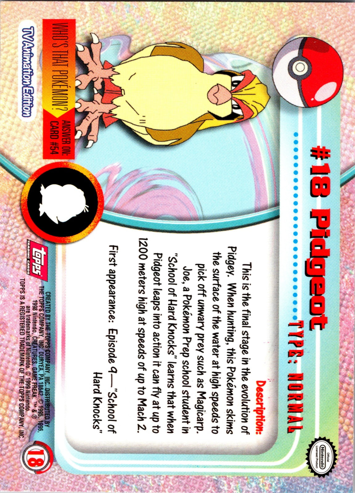1999 Topps TV Pidgeot LP  P90