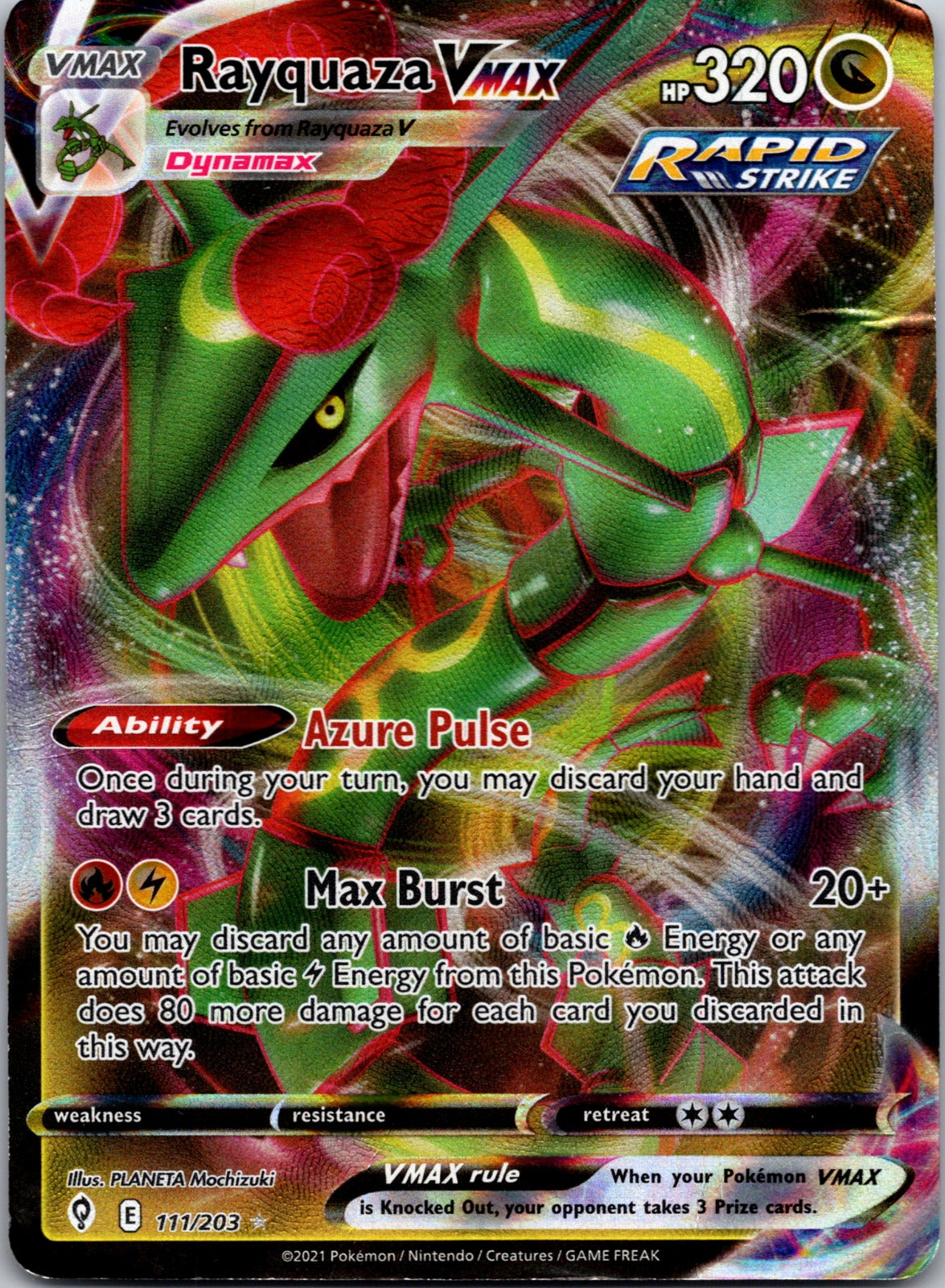 2021 SWSH07: Evolving Skies 111/203 Rayquaza VMAX NM