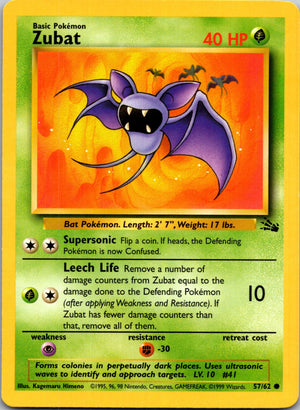1999 Fossil #57/62 Zubat Common B317