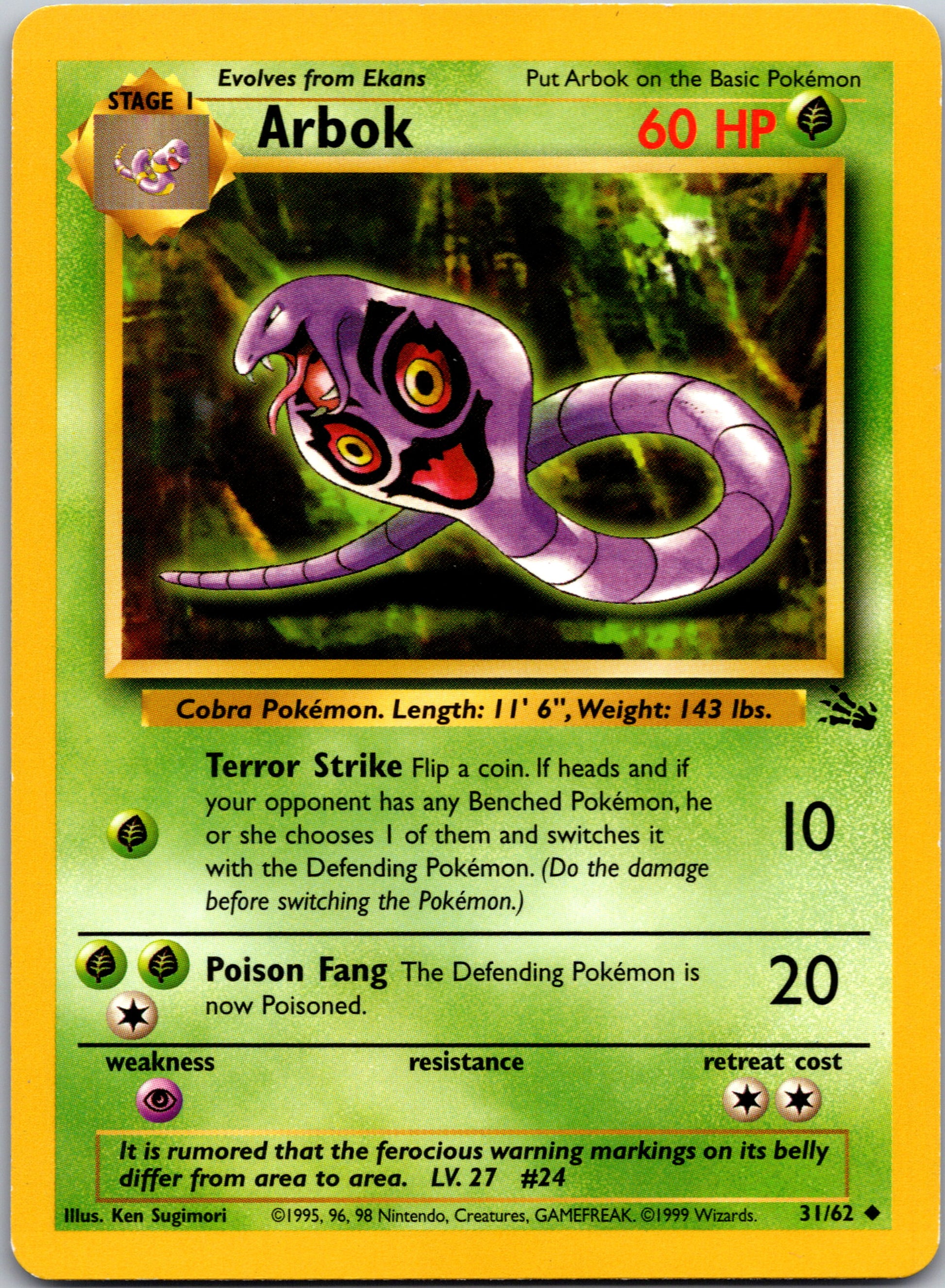 1999 Fossil 31/62 Arbok Uncommon B16