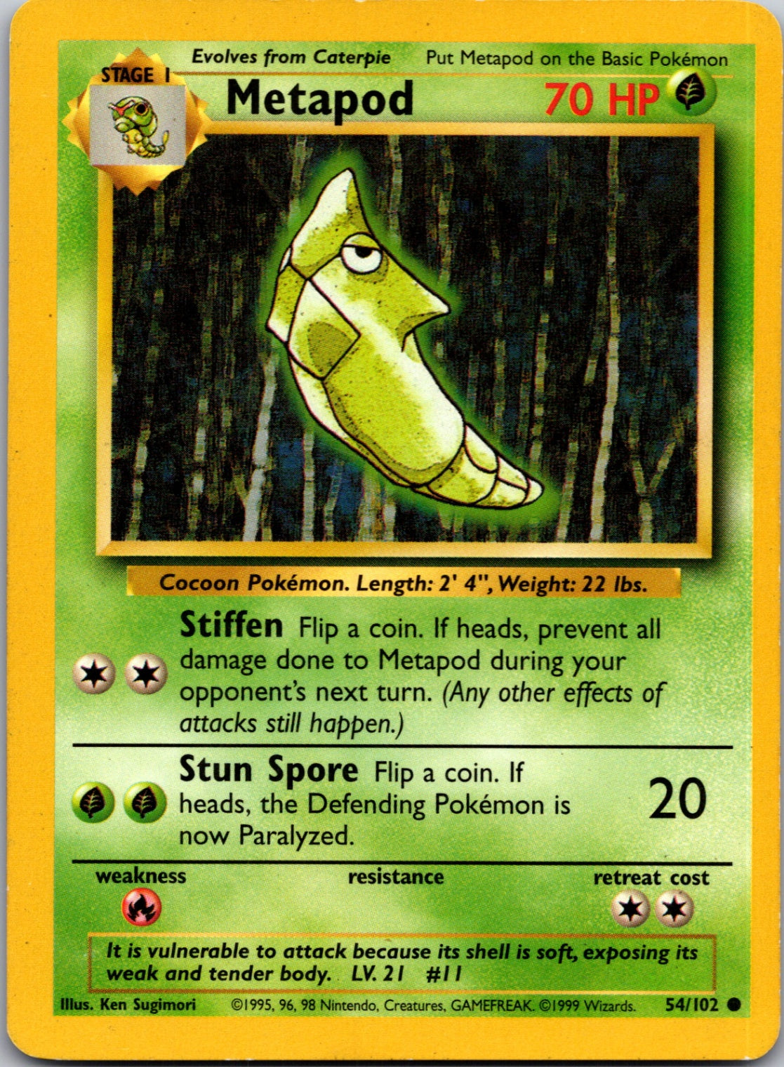 1999 Base Set  054/102 Metapod Common M222