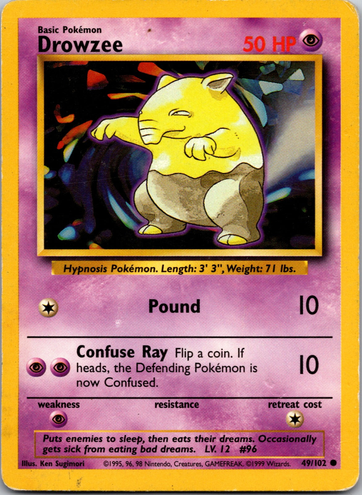 1999 Base Set (Shadowless) 049/102 Drowzee LP