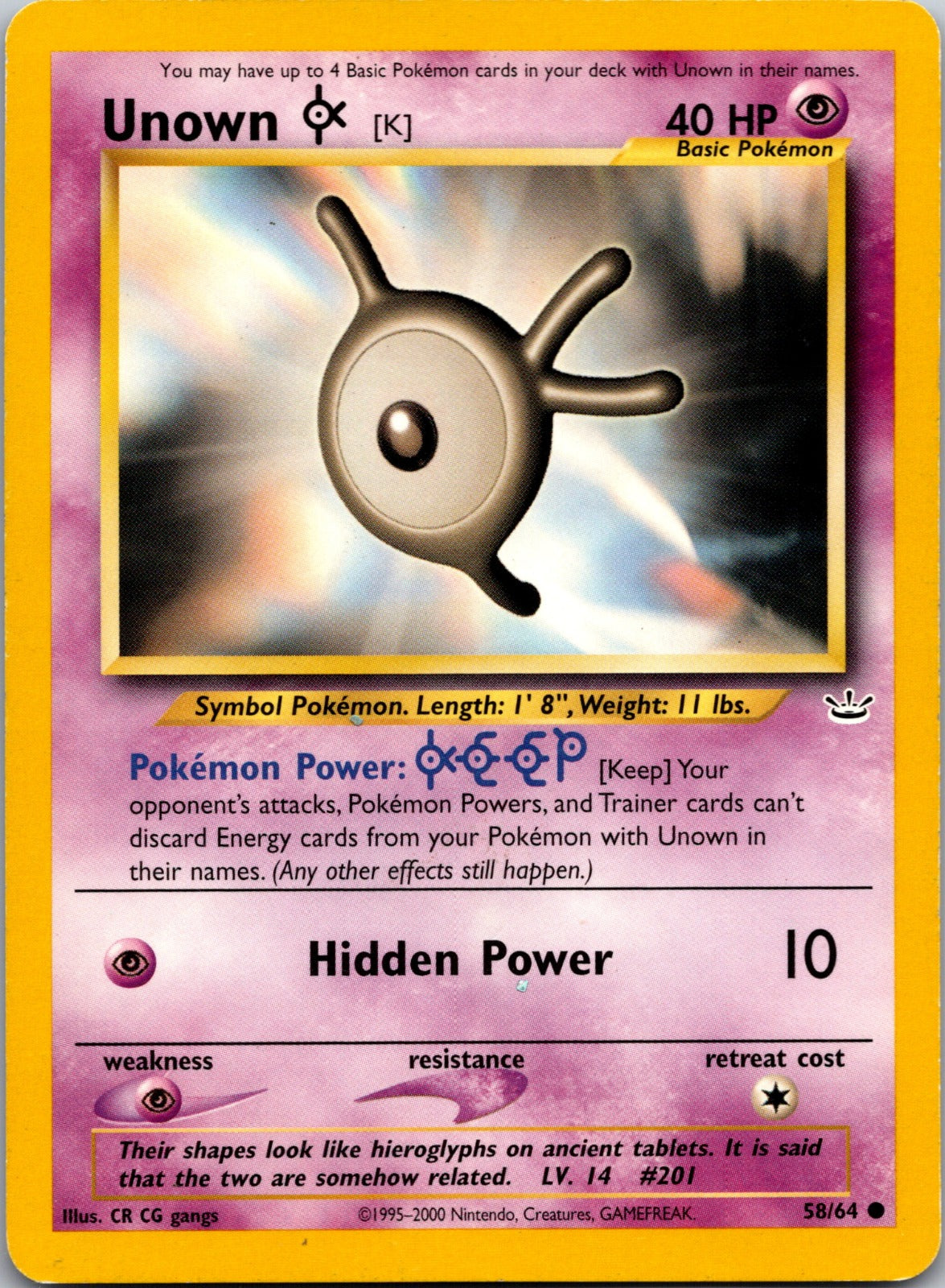 2001 Neo Revelation 58/64 Unown [K] LP