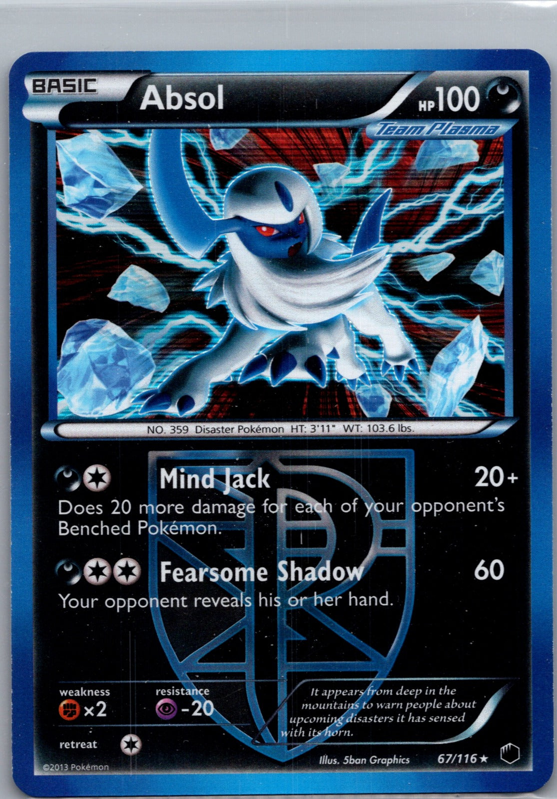 2013 Plasma Freeze 67/116 Absol (Team Plasma) LP  P10