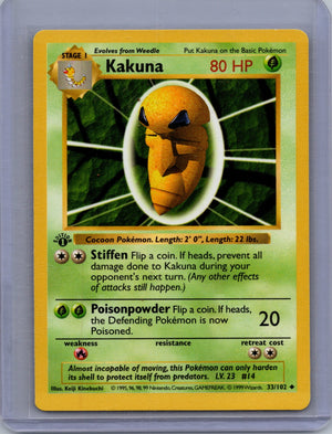 1999 Base Set [1st Edition] 033/102 Kakuna Uncommon T