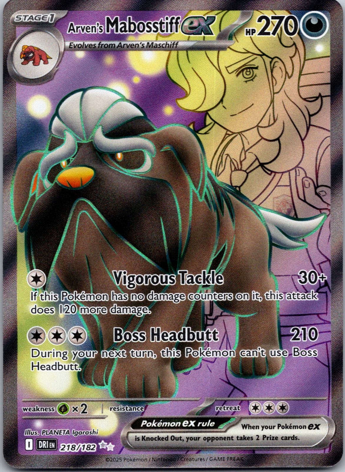 2025 SV10: Destined Rivals 218/182 Arven's Mabosstiff ex NM
