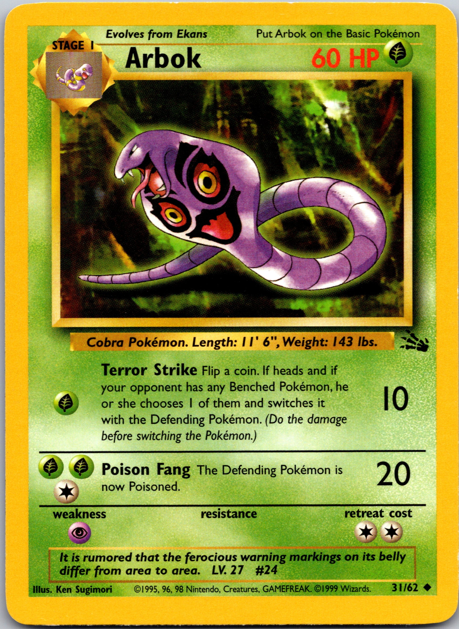 1999 Fossil 31/62 Arbok Uncommon B17