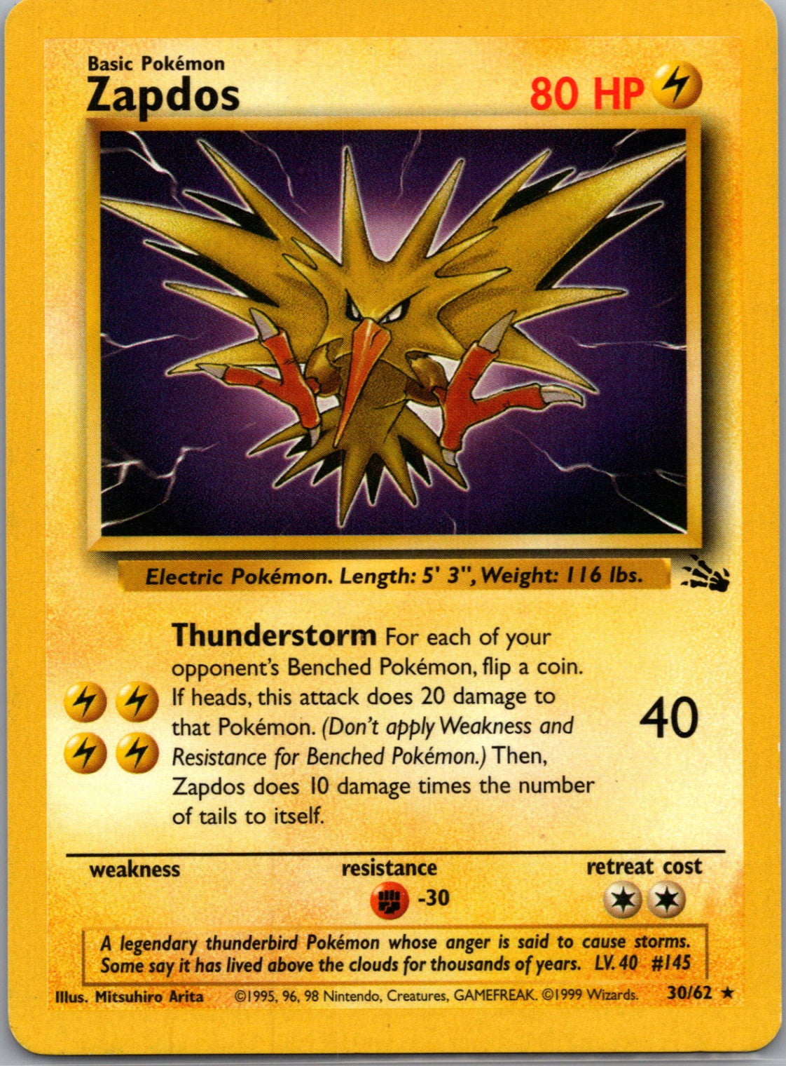 1999 Fossil 30/62 Zapdos (30) Rare G227