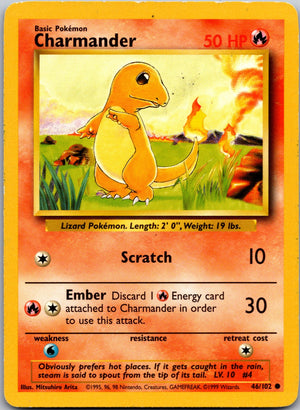 1999 Base Set (Shadowless) 046/102 Charmander LP
