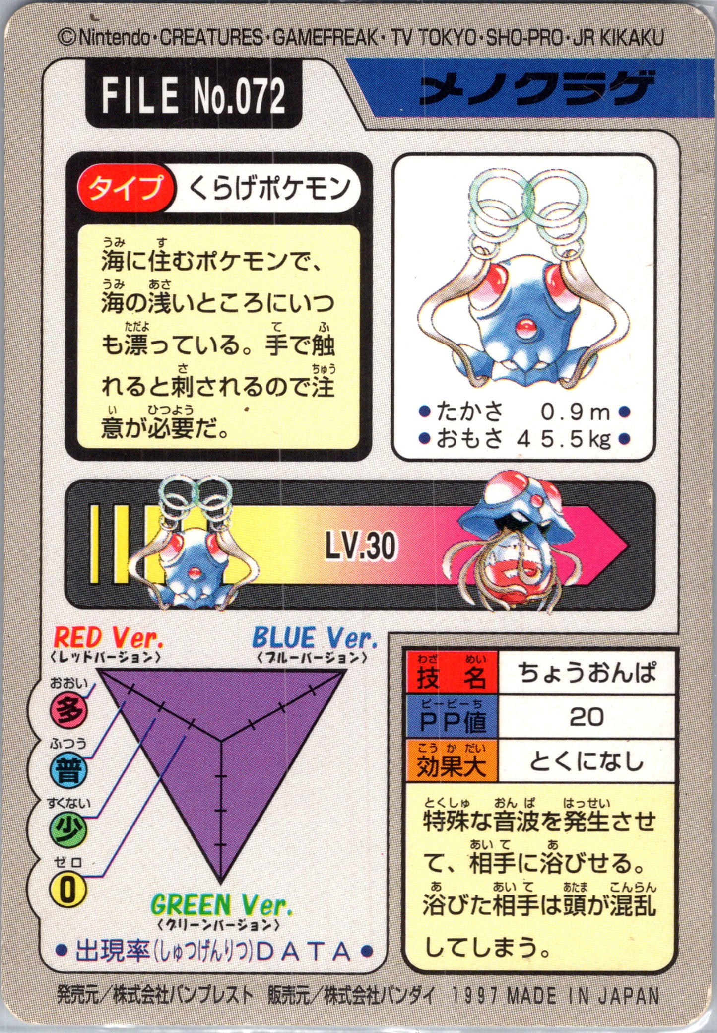 1997 Carddass 72 Tentacool (JP) C70