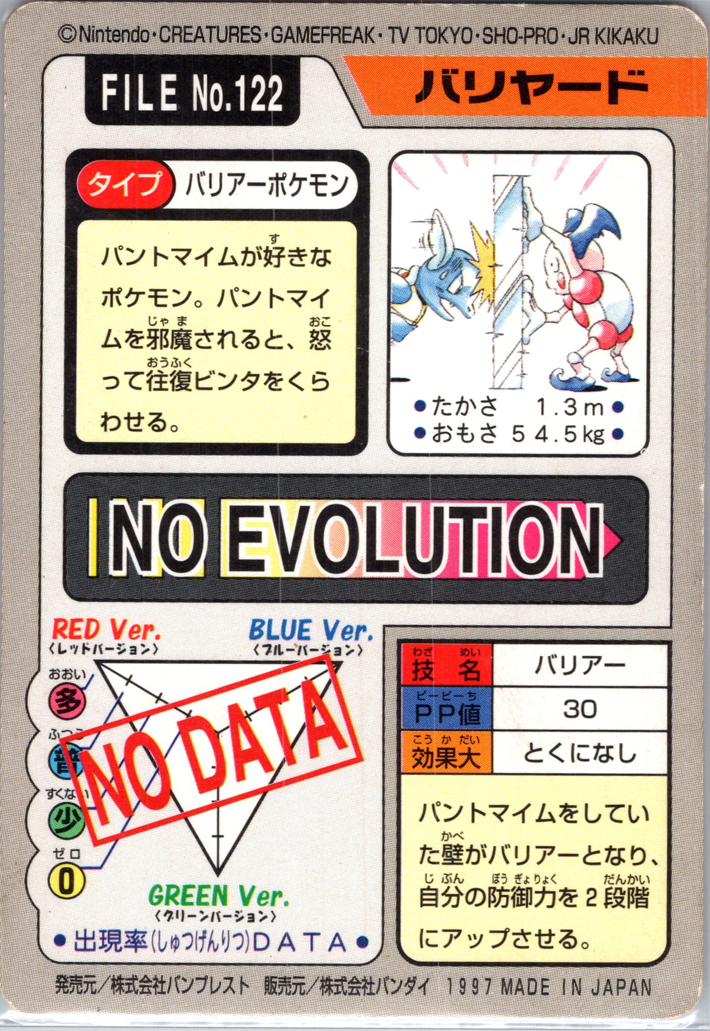 1997 Carddass 122 Mr. Mime (JP) C73