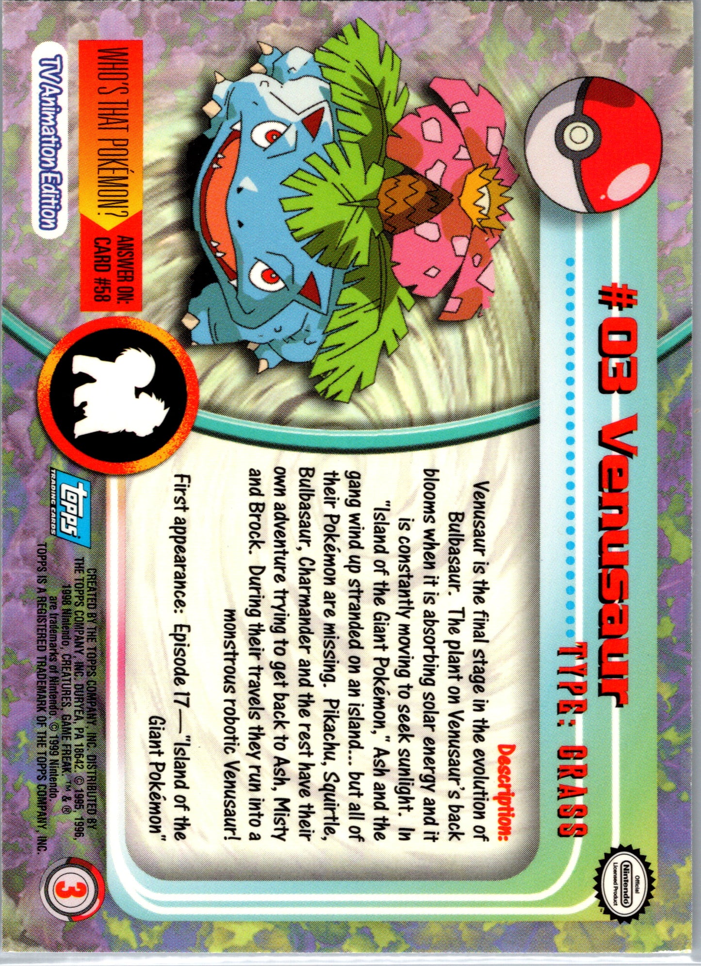 1999 Topps 03 Venusaur D3