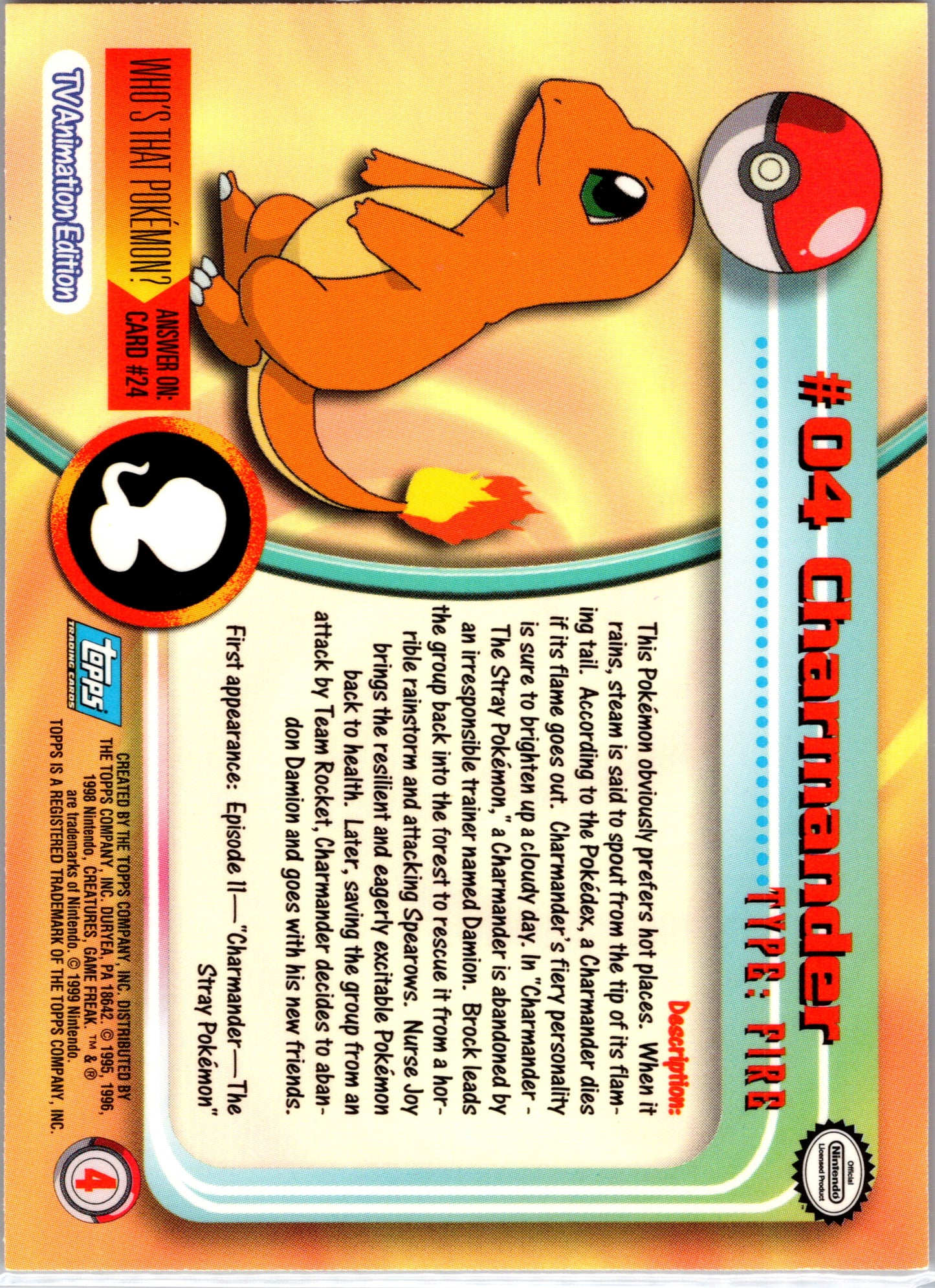 1999 Topps 04 Charmander D4