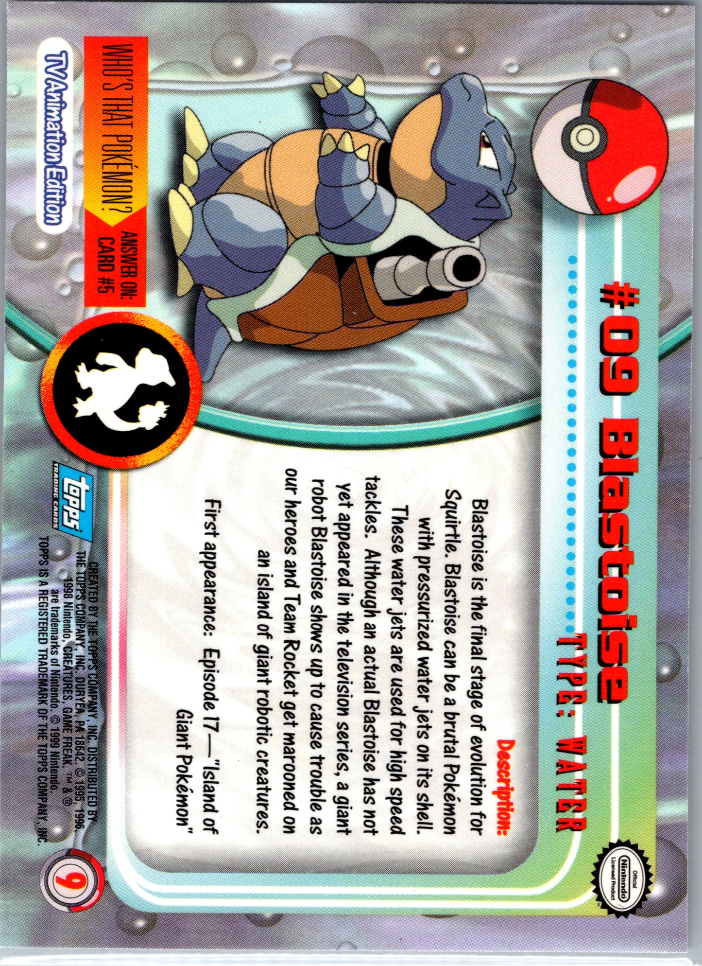 1999 Topps 09 Blastoise D9