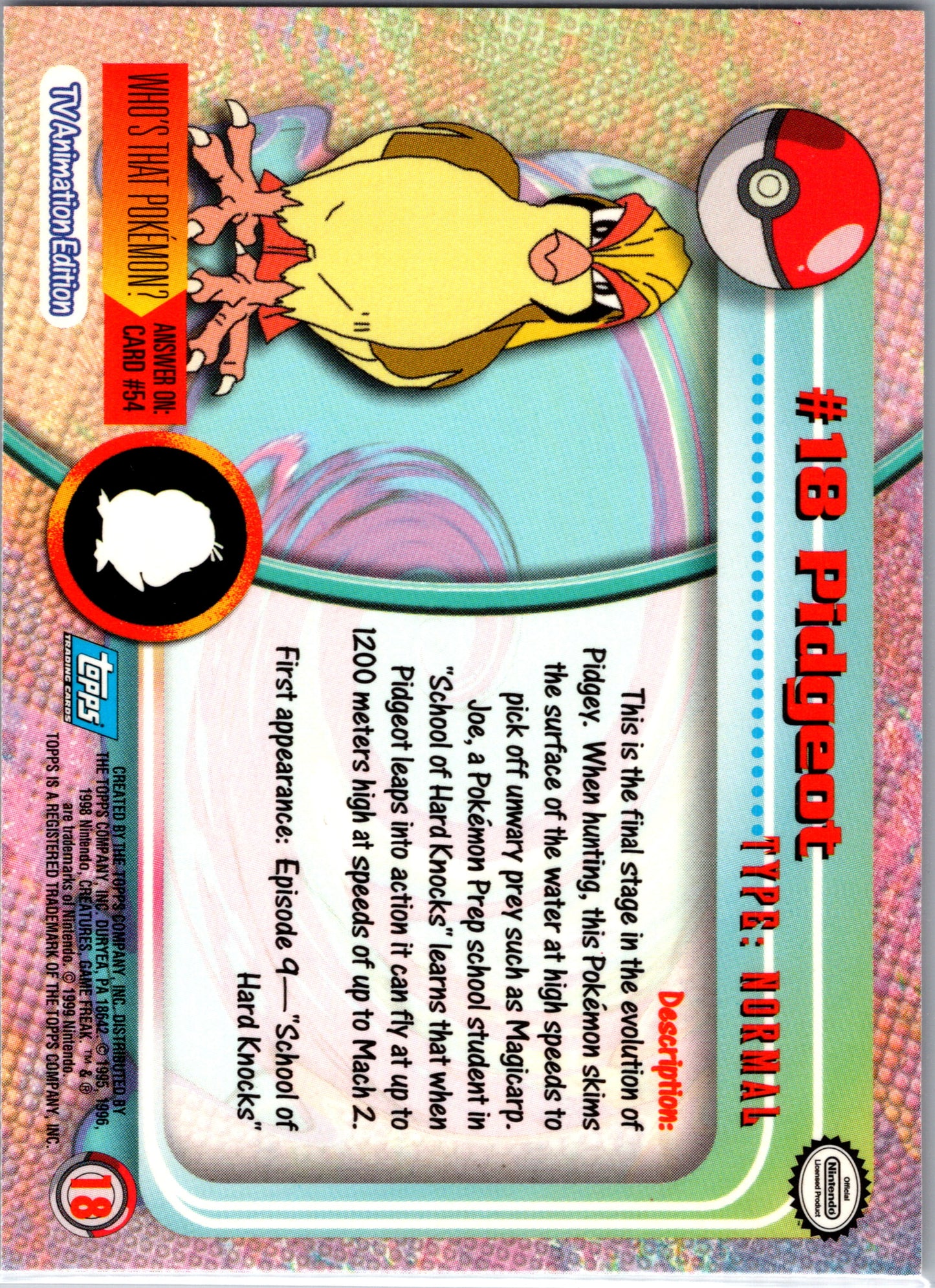 1999 Topps 18 Pidgeot D18