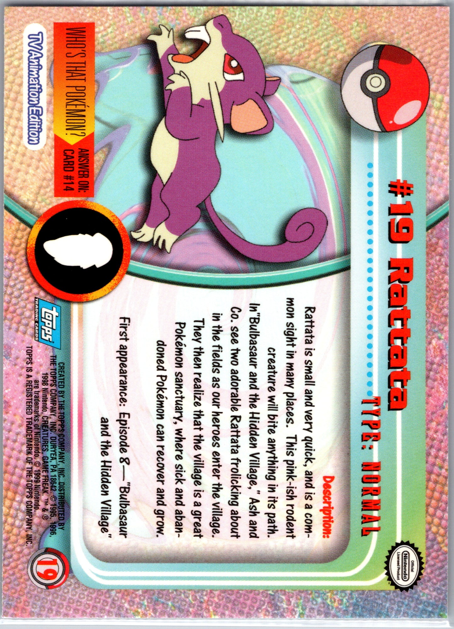 1999 Topps 19 Rattata D19