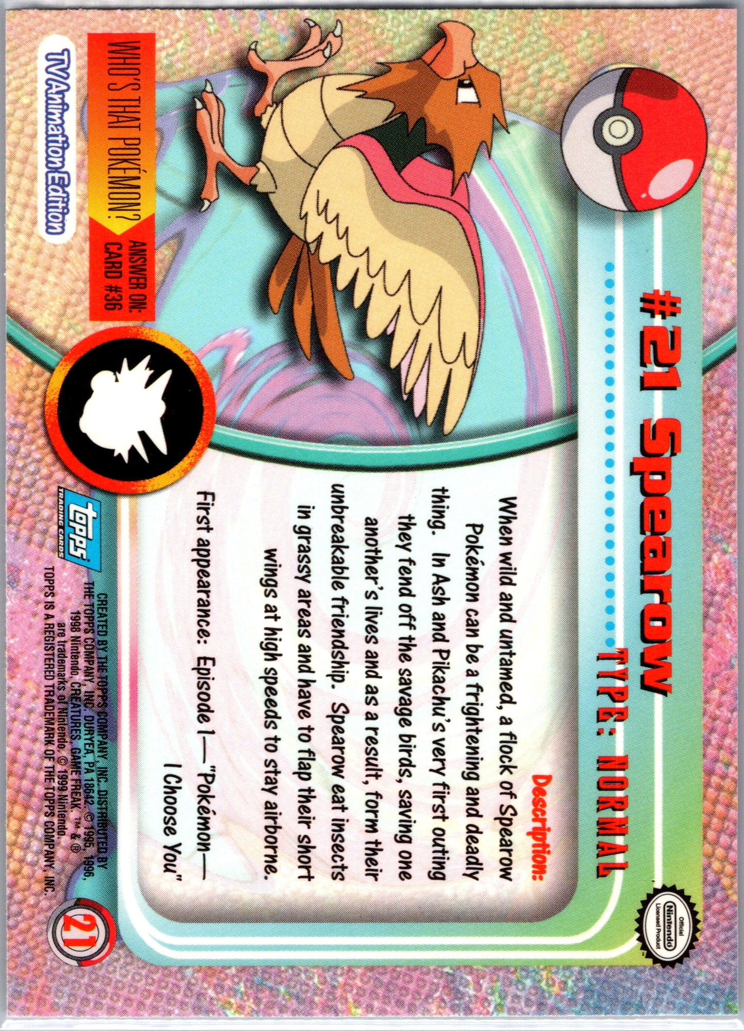 1999 Topps 21 Spearow D21