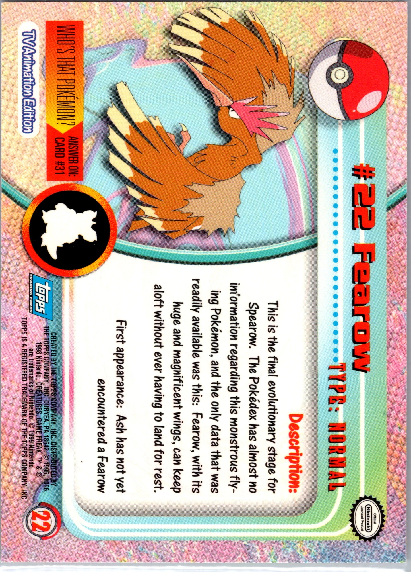 1999 Topps 22 Fearow D22
