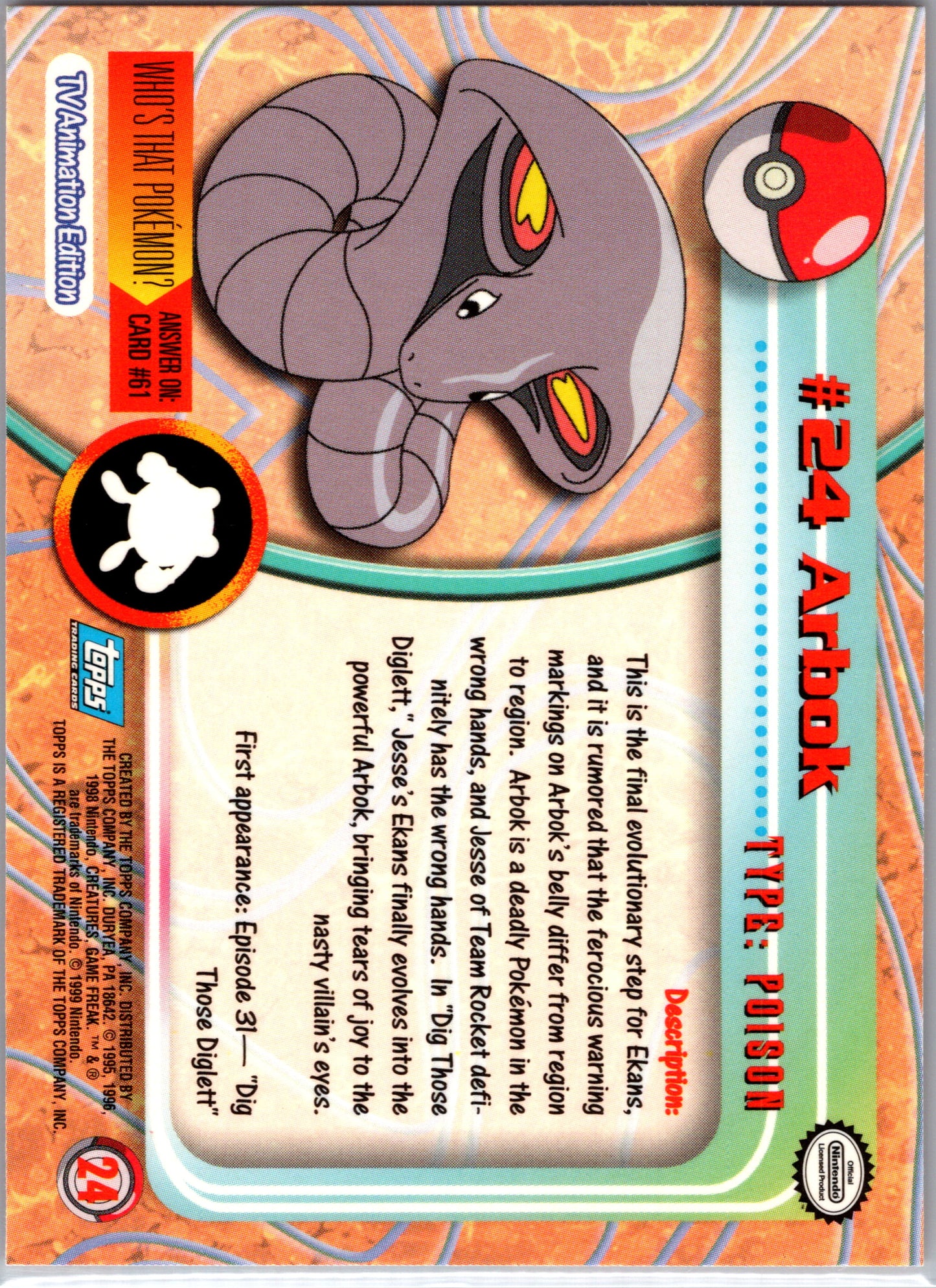 1999 Topps 24 Arbok D24