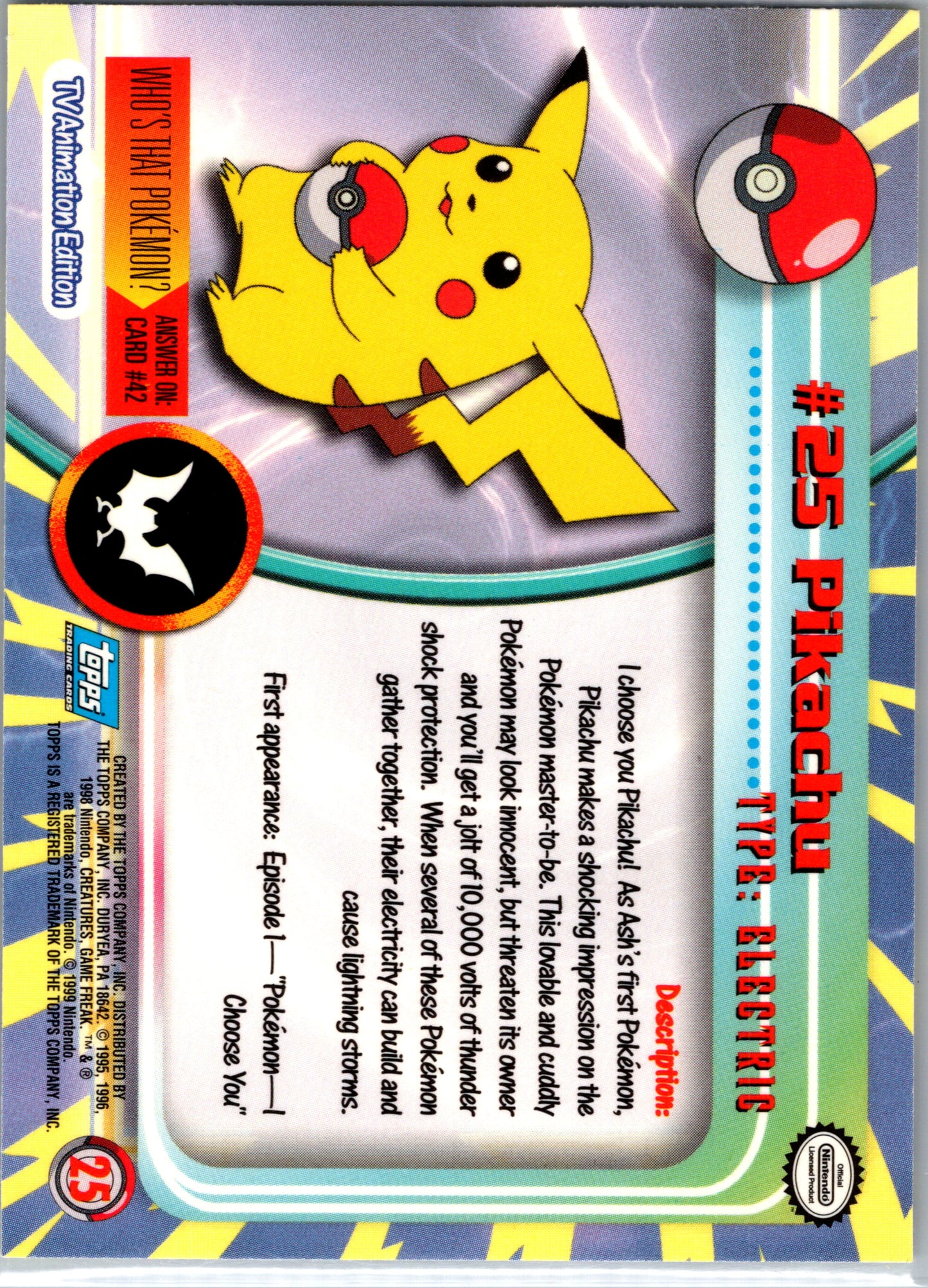 1999 Topps 25 Pikachu D25