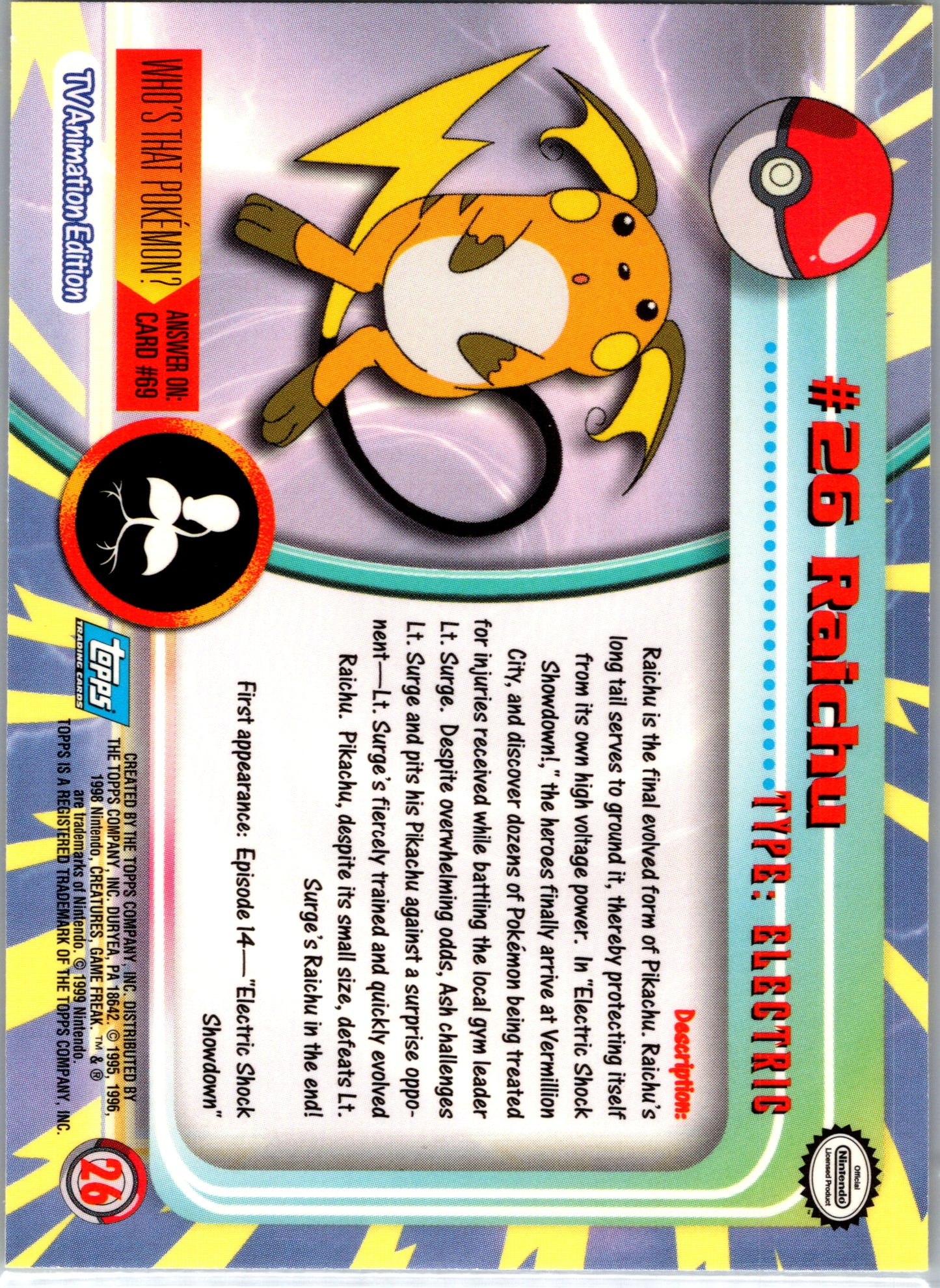1999 Topps 26 Raichu D26
