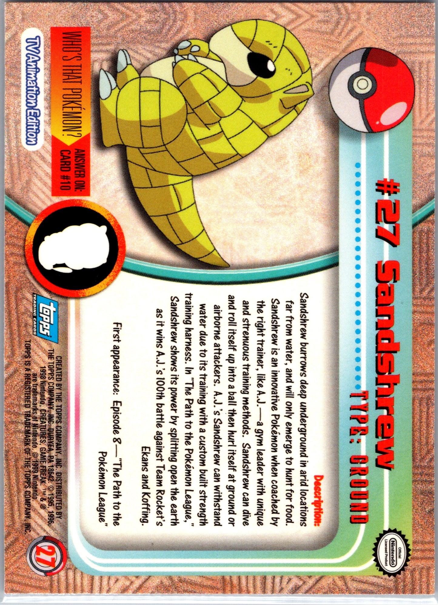 1999 Topps 27 Sandshrew D27