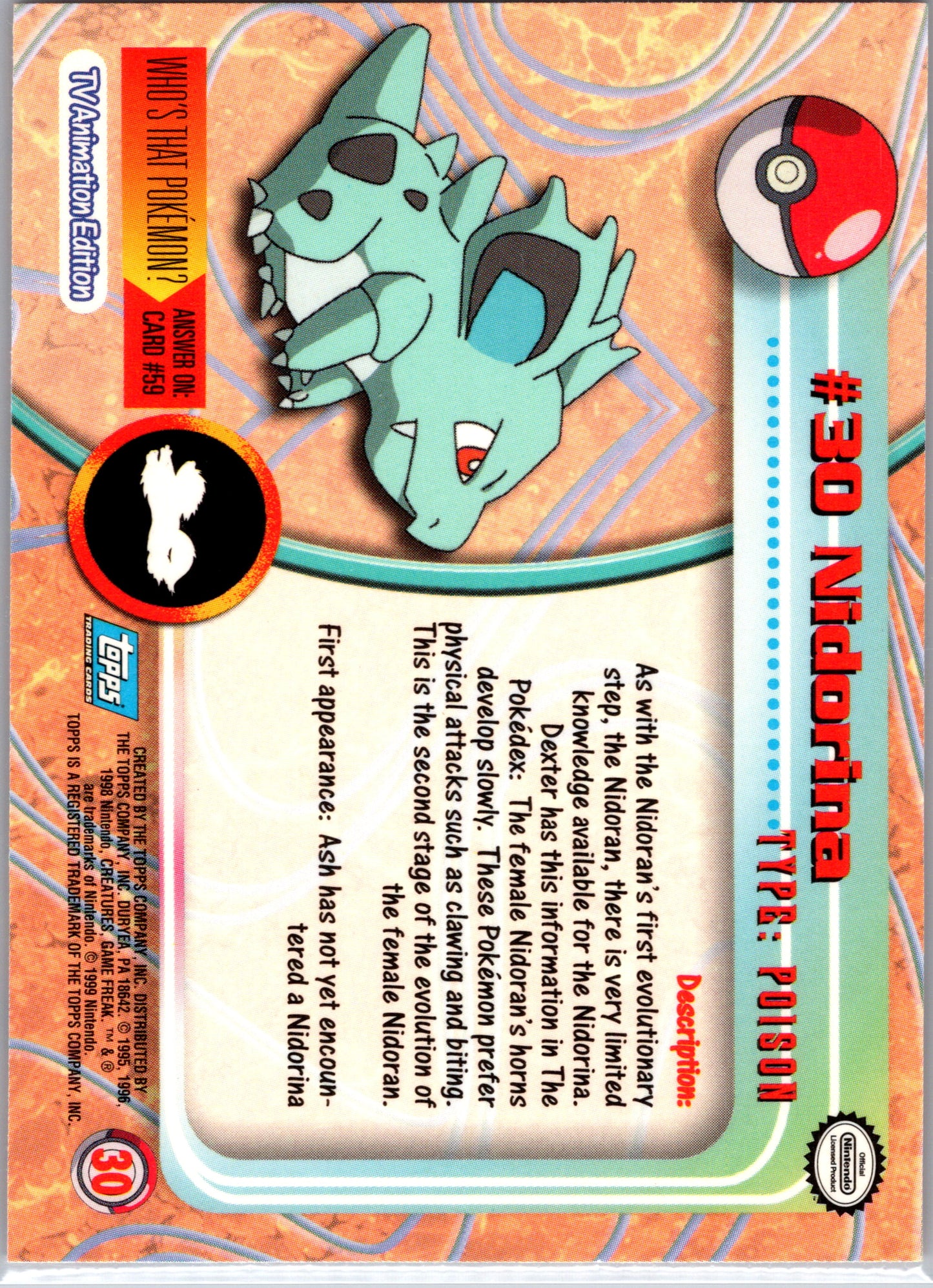 1999 Topps 30 Nidorina D30