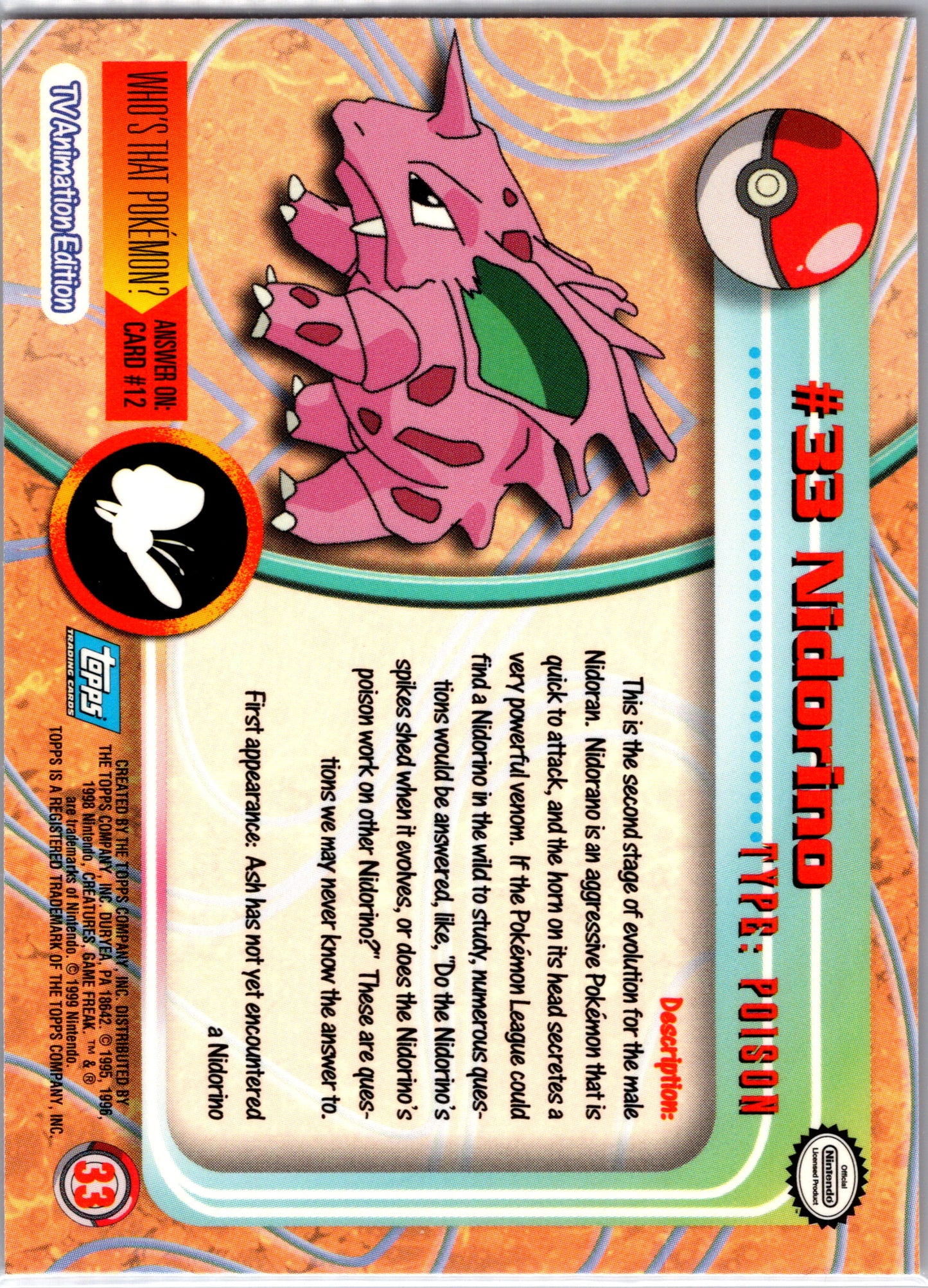 1999 Topps 33 Nidorino D33