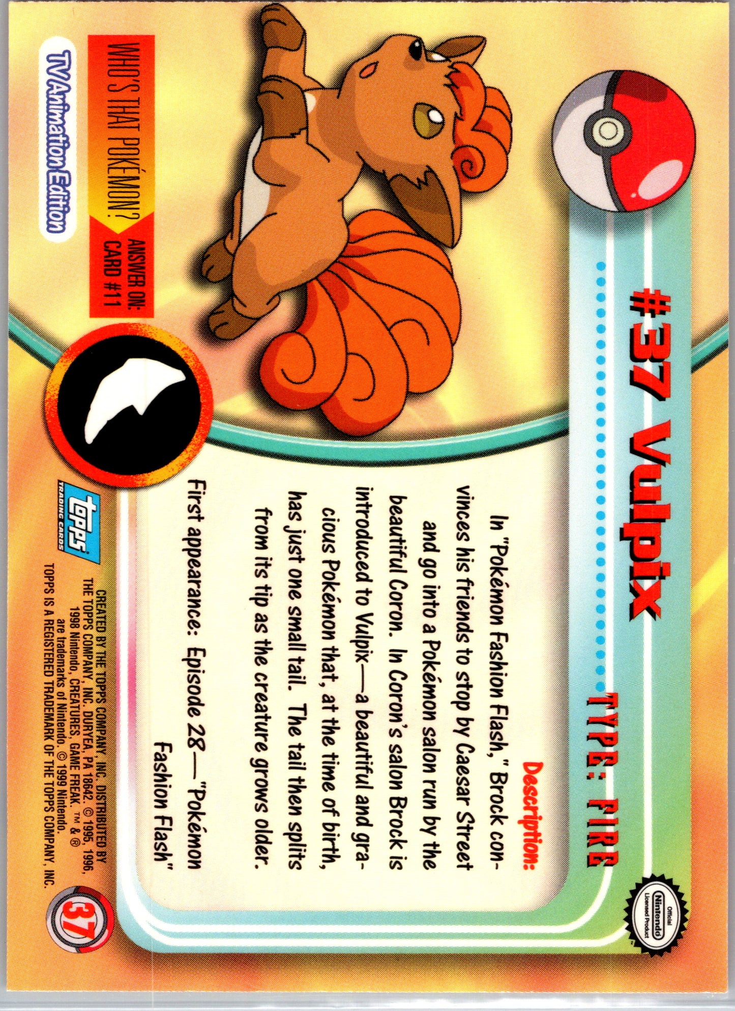 1999 Topps 37 Vulpix D37