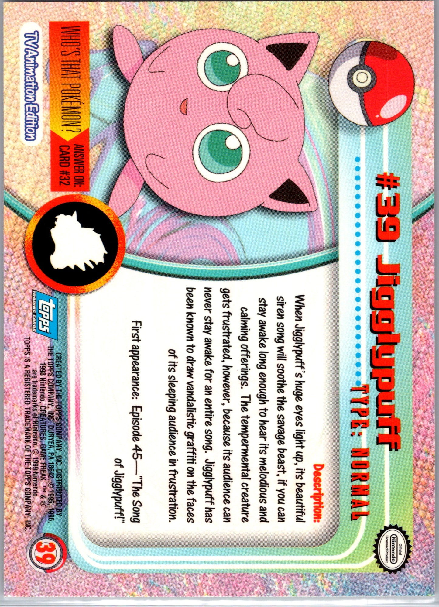 1999 Topps 39 Jigglypuff D39