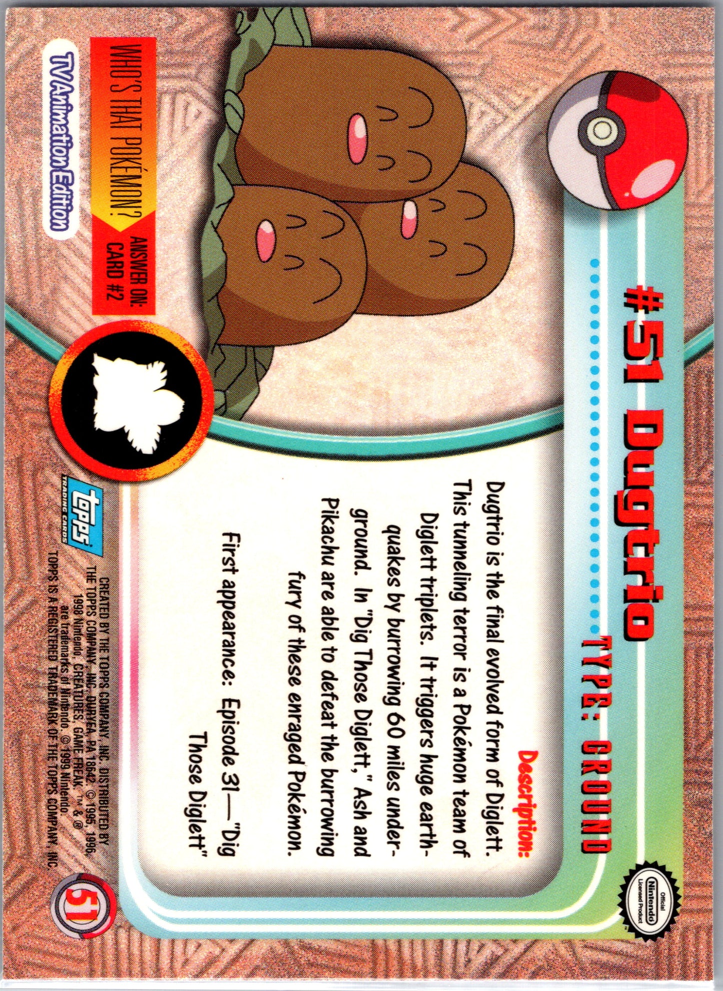 1999 Topps 51 Dugtrio D51