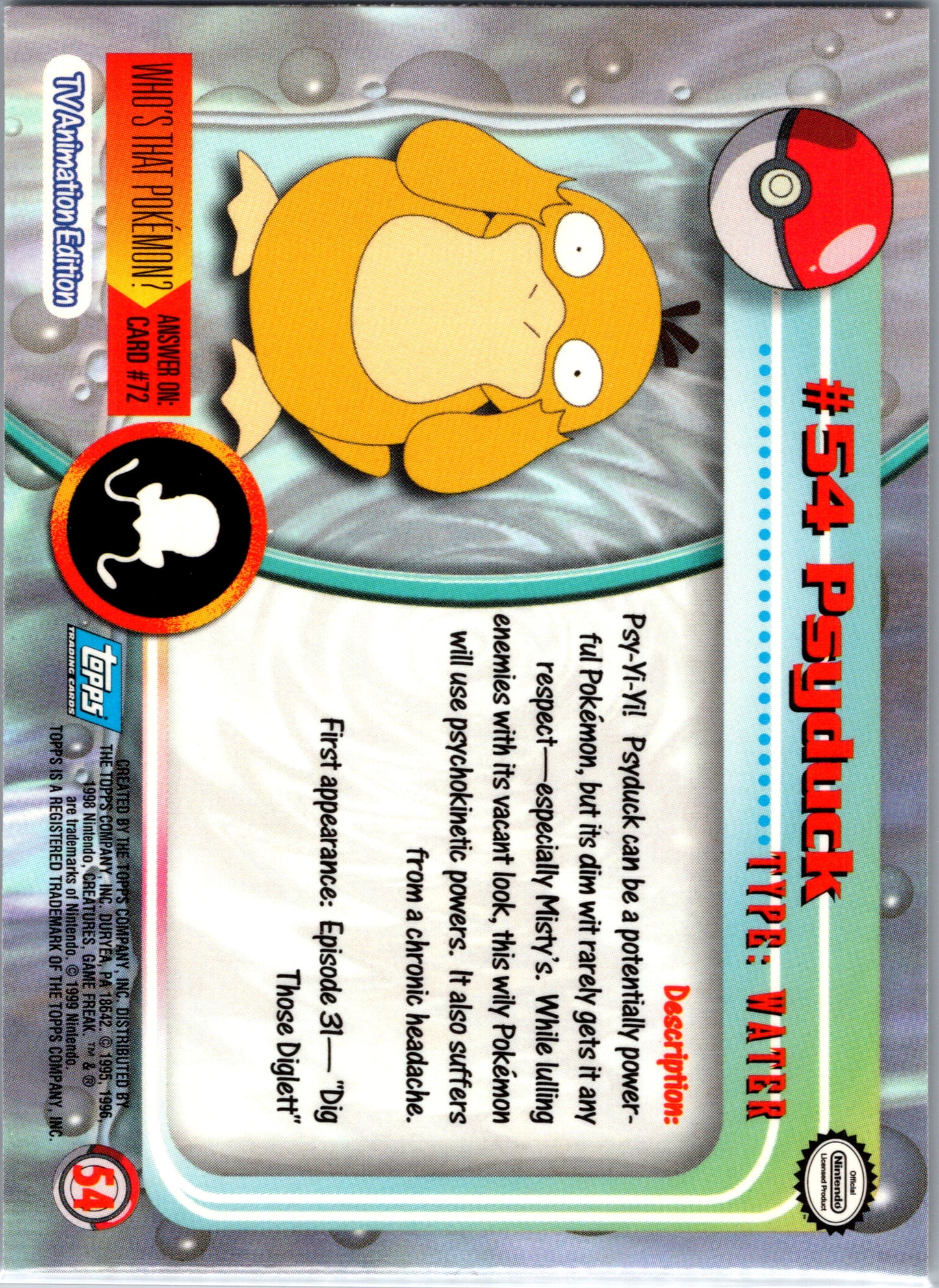 1999 Topps 54 Psyduck D54