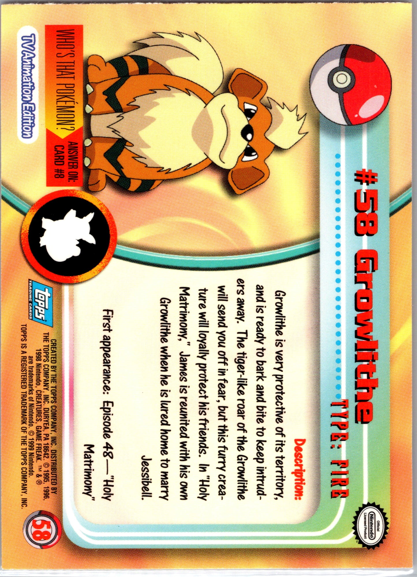 1999 Topps 58 Growlithe D58