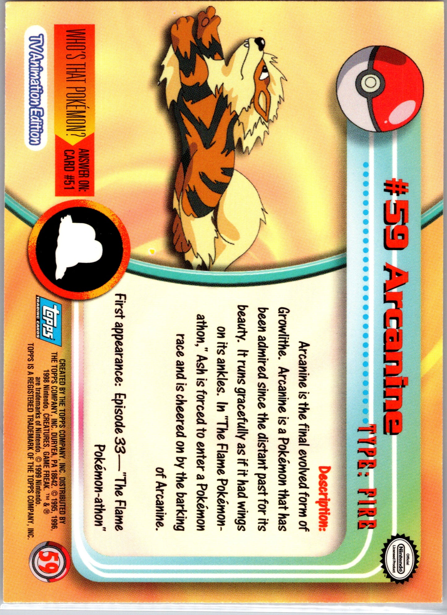1999 Topps 59 Arcanine D59
